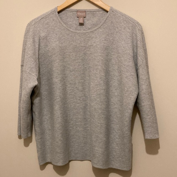 Chico's Sweaters - Chico’s Light Gray Ribbed lightweight Knit Top